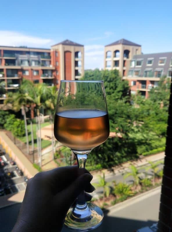 rosé wine on balcony
