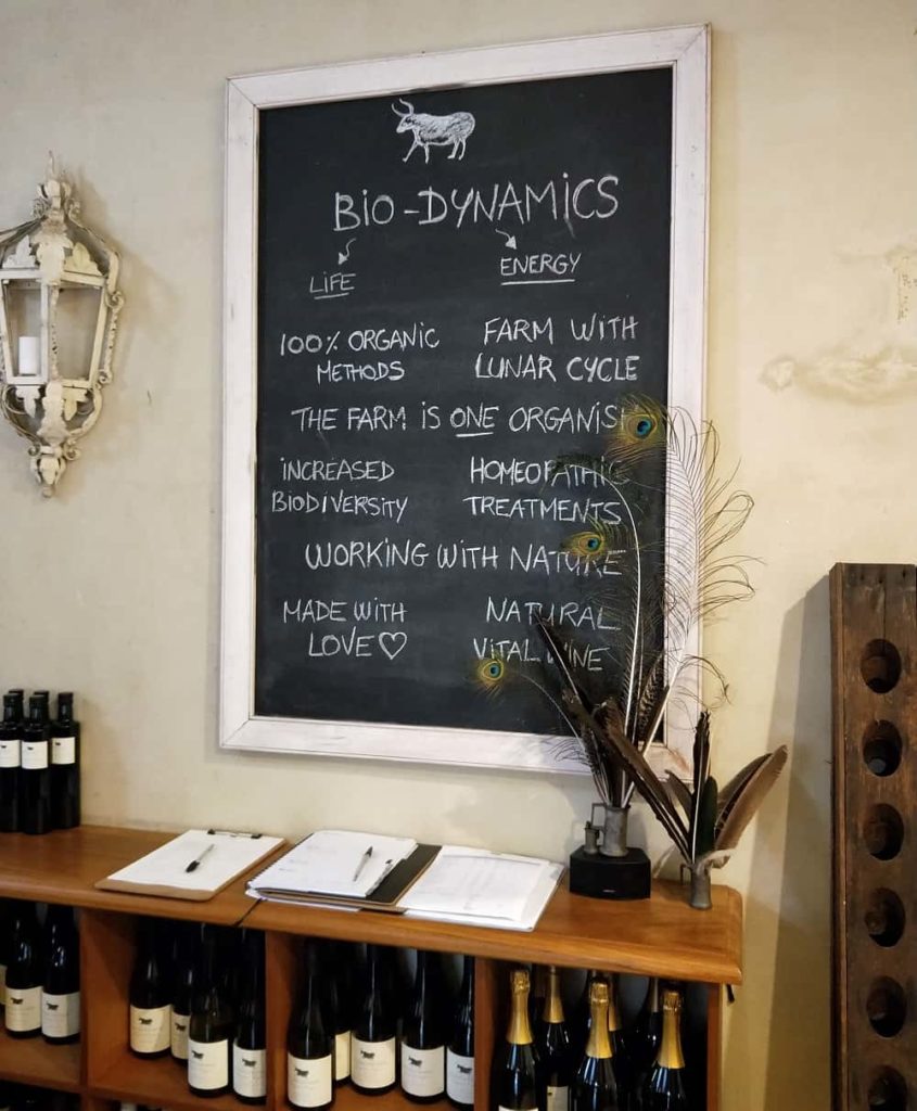 biodynamic winery philophy on blackboard